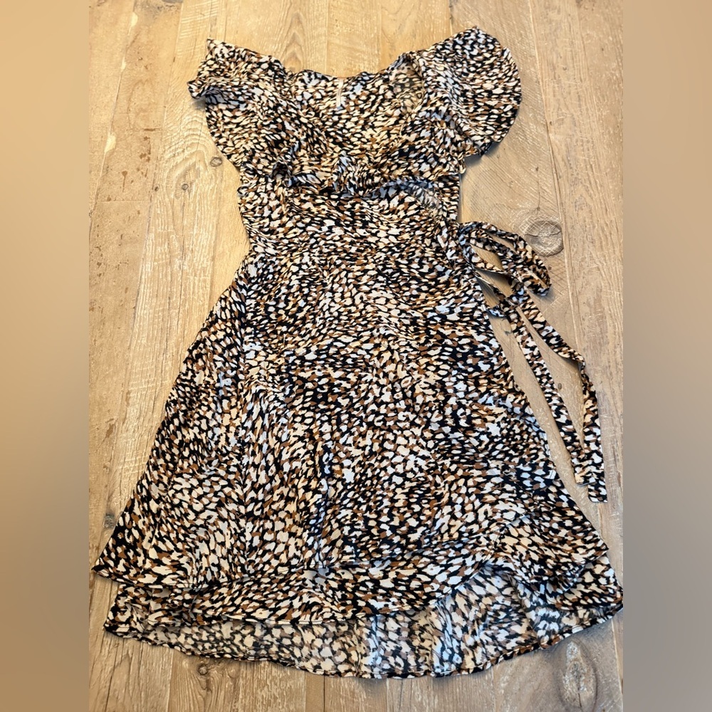 Free People French Quarter Black & Cream Floral-Print Mini Wrap Dress S - Picture 3 of 10
